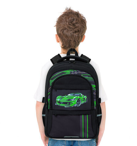 Рюкзак BRAUBERG VIBE, 2 отделения, 5 карманов, "Green car", 40х28х14 см, 272088