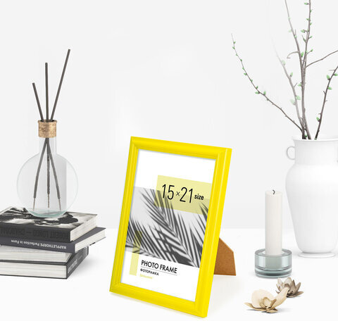 Рамка 15х21 см небьющаяся, багет 17,5 мм, пластик, BRAUBERG "Colorful", желтая, 391245