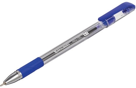 Ручка шариковая масляная с грипом BRAUBERG "Max-Oil", СИНЯЯ, игольчатый узел 0,7 мм, линия письма 0,35 мм, 141701