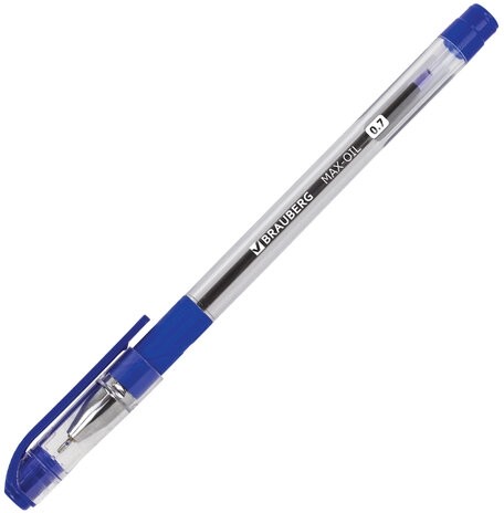 Ручка шариковая масляная с грипом BRAUBERG "Max-Oil", СИНЯЯ, игольчатый узел 0,7 мм, линия письма 0,35 мм, 141701