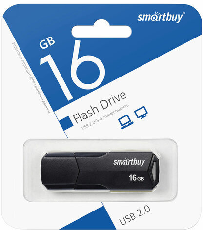 Флеш-диск 16 GB SMARTBUY Clue USB 2.0, черный, SB16GBCLU-K