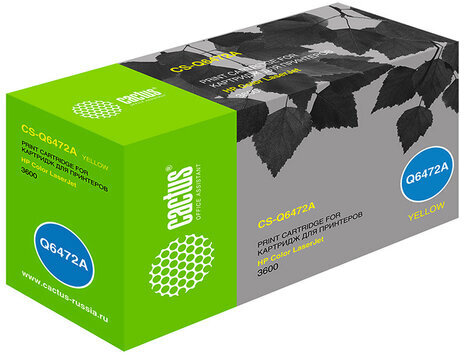 Картридж лазерный CACTUS (CS-Q6472A) для HP ColorLaserJet 3600N/3600DN/3800N, желтый, ресурс 4000 страниц, CS-6472A