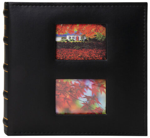 Фотоальбом BRAUBERG "Autumn" на 200 фото 10х15 см, под кожу, бумажные страницы, бокс, черный, 391191