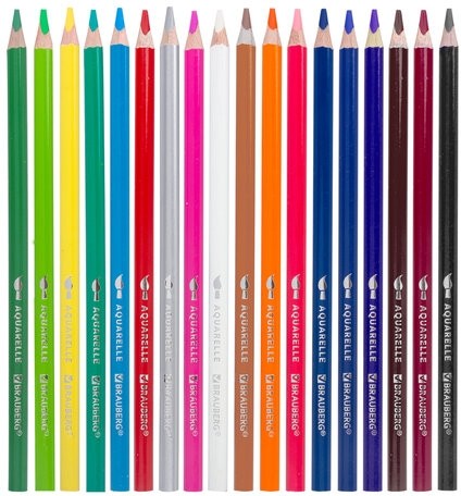 Карандаши цветные акварельные BRAUBERG PREMIUM AQUARELLE, 18 цветов, грифель мягкий 4 мм, 181672