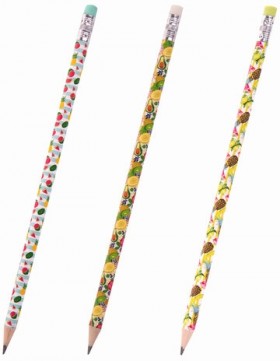 Карандаш чернографитный ЮНЛАНДИЯ "ФРУКТЫ", 1 шт., HB, с ластиком, корпус ассорти, 181777