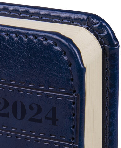 Ежедневник датированный 2024 МАЛЫЙ ФОРМАТ А6 100х150 мм, BRAUBERG "Imperial", под кожу, синий, 114787