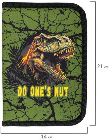 Пенал BRAUBERG, 1 отделение, 1 откидная планка, полиэстер, 21х14 см, "Dino attack", 272324