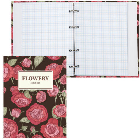 Тетрадь на кольцах А5 165х215 мм, 160 л., твердый картон, клетка, BRAUBERG, "Flowers", 404090
