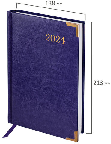 Ежедневник датированный 2024 А5 138x213 мм BRAUBERG "Senator", под кожу, фиолетовый, 114887