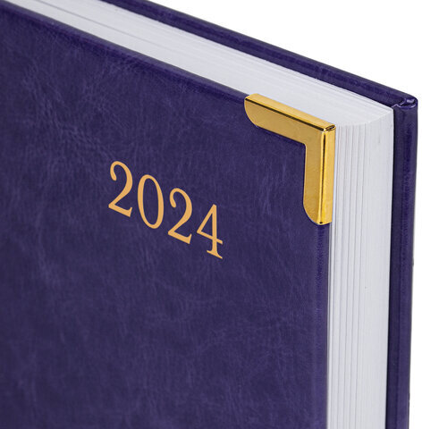 Ежедневник датированный 2024 А5 138x213 мм BRAUBERG "Senator", под кожу, фиолетовый, 114887