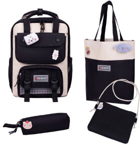 Рюкзак HEIKKI COMBO (ХЕЙКИ), сумка-шоппер, косметичка, пенал В ПОДАРОК, бело-черный, 42х30х14 см,272565