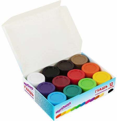 Гуашь ЮНЛАНДИЯ "ЮНЫЙ ВОЛШЕБНИК", 12 цветов по 20 мл, высшее качество, 191333