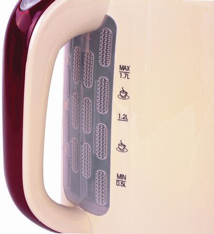 Чайник SONNEN KT-002, 1,7 л, 2200 Вт, закрытый нагревательный элемент, пластик, бежевый/красный, 451711