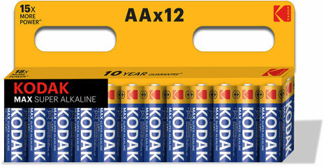 Батарейки алкалиновые "пальчиковые" КОМПЛЕКТ 12 шт., KODAK Max Super Alkaline, АА (LR6, 24А), блистер, Б0008961