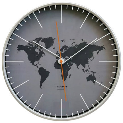 Часы настенные TROYKATIME (TROYKA) 77777733, круг, серые, серебристая рамка, 30,5х30,5х5 см