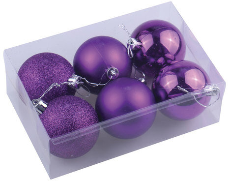 Шары ёлочные 6 шт., 6 см, "Trio", пластик, ФИОЛЕТОВЫЕ (глянец, матовый, глиттер), ЗОЛОТАЯ СКАЗКА, 590869