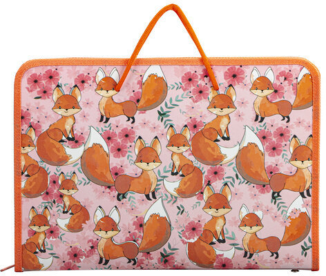 Папка для труда на молнии с ручками ПИФАГОР А4, 1 отделение, пластик, органайзер, "Foxes", 270876