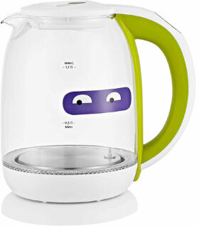 Чайник KITFORT КТ-6140-2, 1,7 л, 2200 Вт, закрытый нагревательный элемент, ТЕРМОРЕГУЛЯТОР, стекло, белый/салатовый