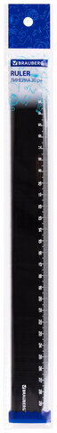Линейка пластиковая 30 см BRAUBERG, непрозрачная, черная, 210776