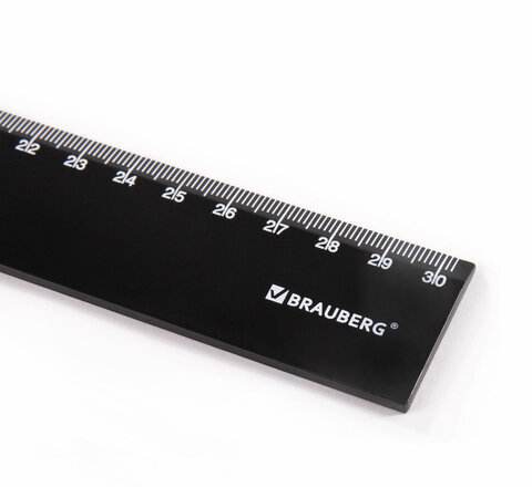 Линейка пластиковая 30 см BRAUBERG, непрозрачная, черная, 210776