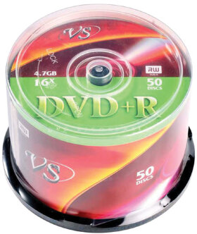 Диски DVD+R VS 4,7 Gb 16x, КОМПЛЕКТ 50 шт., Cake Box, VSDVDPRCB5001