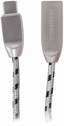 Кабель USB 2.0-Type-C, 1 м, SONNEN Premium, медь, передача данных и быстрая зарядка, 513127