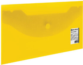 Папка-конверт с кнопкой МАЛОГО ФОРМАТА (250х135 мм), прозрачная, желтая, 0,18 мм, BRAUBERG, 224032
