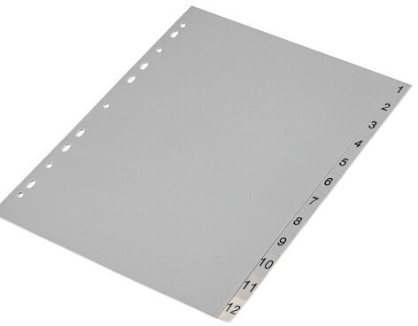 Разделитель пластиковый BRAUBERG, А4, 12 листов, цифровой 1-12, оглавление, серый, РОССИЯ, 225596