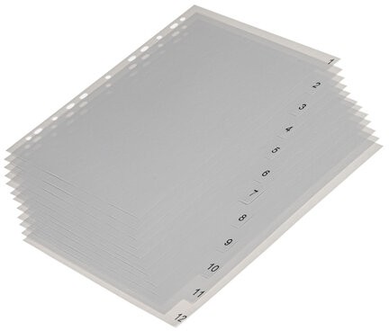 Разделитель пластиковый BRAUBERG, А4, 12 листов, цифровой 1-12, оглавление, серый, РОССИЯ, 225596