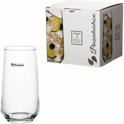 Стакан высокий, объем 470 мл, КОМПЛЕКТ 4 штуки, стекло, PASABAHCE "АЛЛЕГРА", фирменная коробка, 420015
