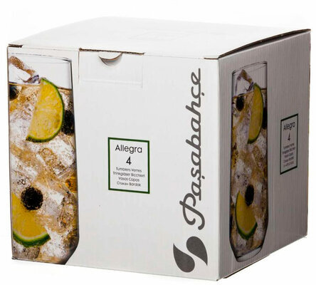 Стакан высокий, объем 470 мл, КОМПЛЕКТ 4 штуки, стекло, PASABAHCE "АЛЛЕГРА", фирменная коробка, 420015