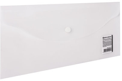 Папка-конверт с кнопкой МАЛОГО ФОРМАТА (250х135 мм), матовая прозрачная, 0,18 мм, BRAUBERG, 227316