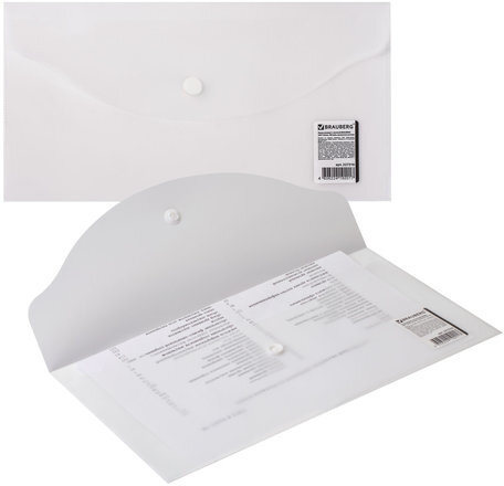 Папка-конверт с кнопкой МАЛОГО ФОРМАТА (250х135 мм), матовая прозрачная, 0,18 мм, BRAUBERG, 227316