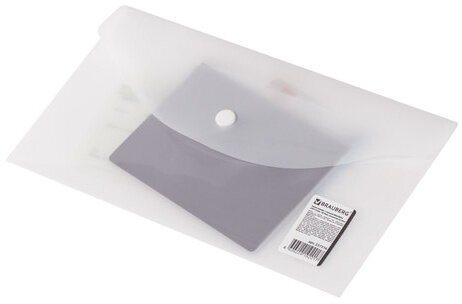 Папка-конверт с кнопкой МАЛОГО ФОРМАТА (250х135 мм), матовая прозрачная, 0,18 мм, BRAUBERG, 227316