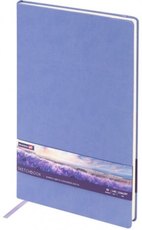 Скетчбук, слоновая кость 140 г/м2 210х297 мм, 80 л., КОЖЗАМ, резинка, BRAUBERG ART CLASSIC, пастель сиреневый, 116883