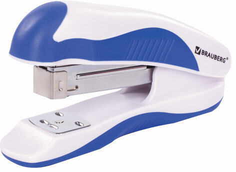 Степлер №24/6, 26/6 BRAUBERG "JET PRO", до 25 листов, эргономичный, бело-синий, 228584