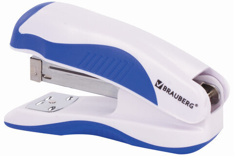 Степлер №24/6, 26/6 BRAUBERG "JET PRO", до 25 листов, эргономичный, бело-синий, 228584