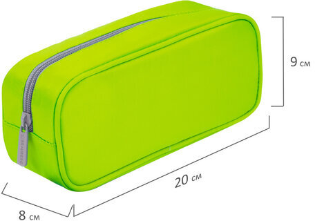 Пенал-косметичка BRAUBERG, мягкий, "KING SIZE NEON GREEN", 20х8х9 см, 229020
