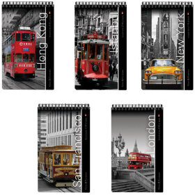 Блокнот А5, 40 л., гребень, ламинированный картон, клетка, Альт, &quot;Города&quot;, (5 видов), 3-40-463