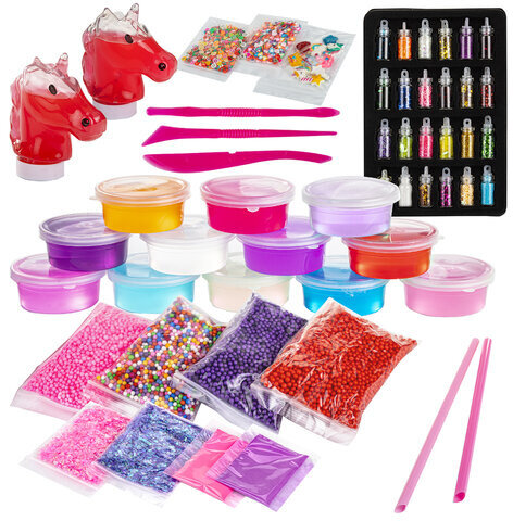 Набор слаймов 14 цветов, 52 аксессуара, в колорбоксе, ЮНЛАНДИЯ, 663777