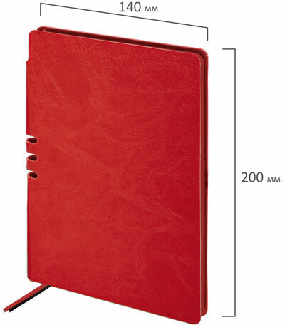 Блокнот А5 (140х200 мм), BRAUBERG "NEBRASKA", под кожу, 80 л., линия, красный, 113414