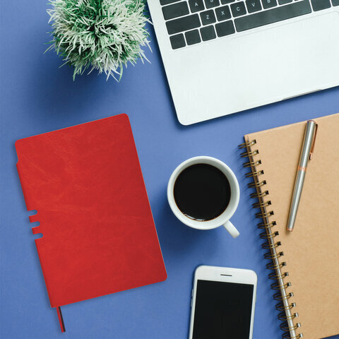 Блокнот А5 (140х200 мм), BRAUBERG "NEBRASKA", под кожу, 80 л., линия, красный, 113414