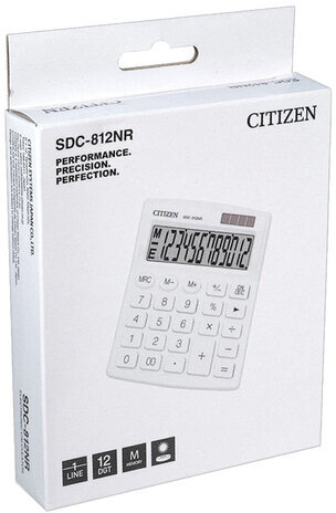 Калькулятор настольный CITIZEN SDC-812NRWHE, КОМПАКТНЫЙ (124х102 мм), 12 разрядов, двойное питание, БЕЛЫЙ