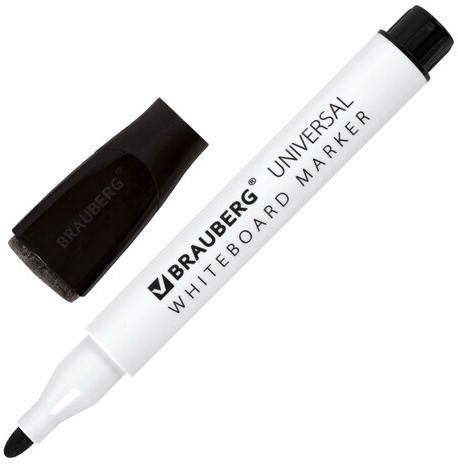 Маркеры стираемые на магните со стирателем для белой доски, 4 ЦВЕТА, BRAUBERG "UNIVERSAL", 3 мм, 152491