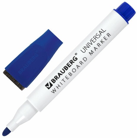Маркеры стираемые на магните со стирателем для белой доски, 4 ЦВЕТА, BRAUBERG "UNIVERSAL", 3 мм, 152491