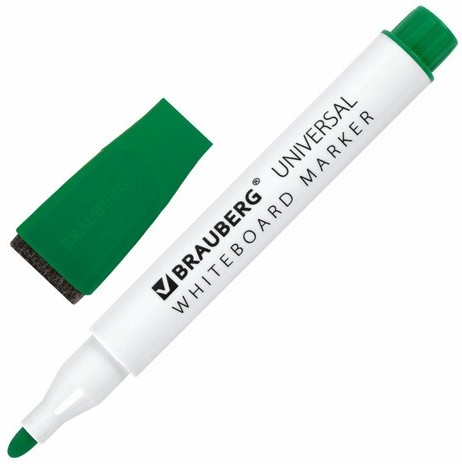 Маркеры стираемые на магните со стирателем для белой доски, 4 ЦВЕТА, BRAUBERG "UNIVERSAL", 3 мм, 152491