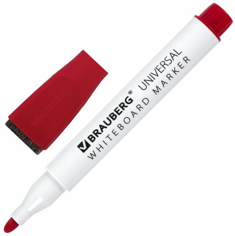 Маркеры стираемые на магните со стирателем для белой доски, 4 ЦВЕТА, BRAUBERG "UNIVERSAL", 3 мм, 152491