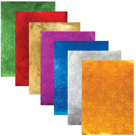 Цветная фольга А4 ФАКТУРНАЯ, 7 листов, 7 цветов, "ЛИСТЬЯ", BRAUBERG, 205х255 мм, 124743