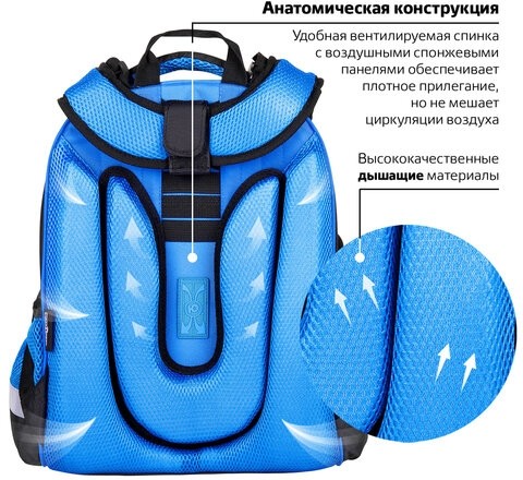 Ранец ЮНЛАНДИЯ EXTRA с дополнительным объемом, 2 отделения, "Soccer ball", 38х29х18 см, 270677