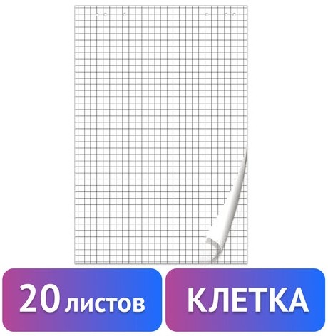Блокнот для флипчарта BRAUBERG, 20 листов, клетка, 67,5х98 см, 80 г/м2, 128645